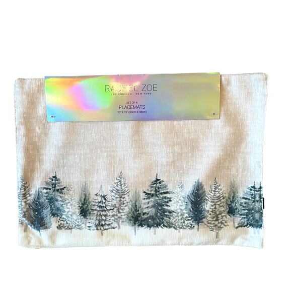 Rachel Zoe Christmas Placemats 13x19 Set of 4 Holiday Snowy Winter Forest New - Picture 8 of 10